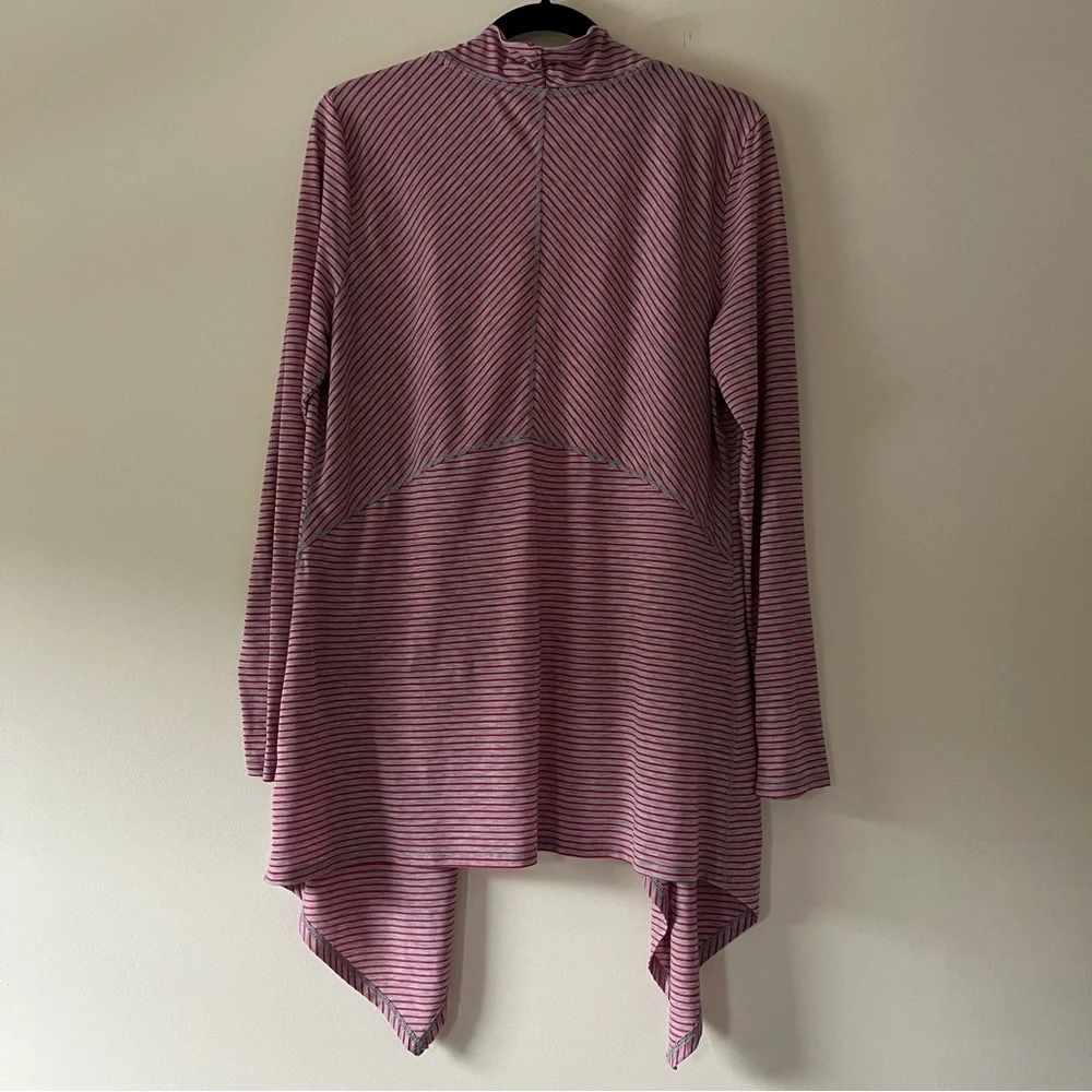 L.L. Bean Red & Gray Striped Open-Front Draped Cardigan - Picture 6 of 9